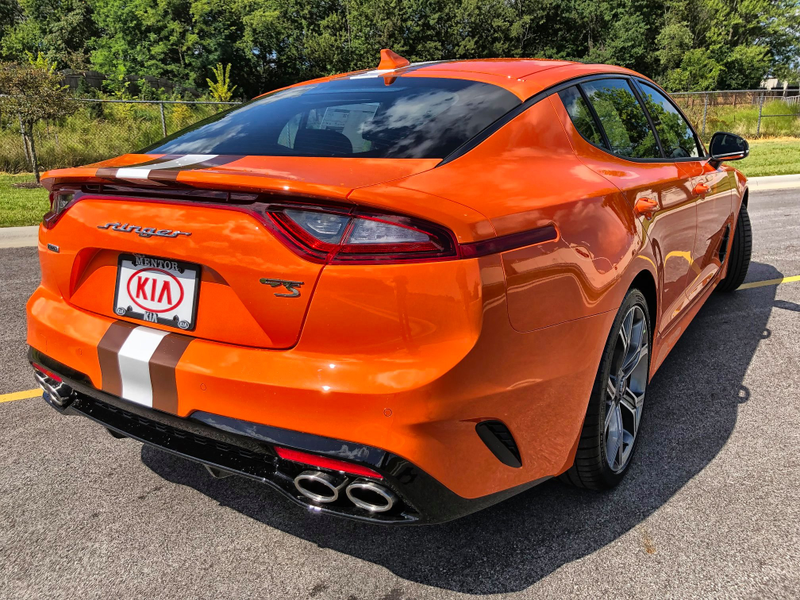 Illustration for article titled Someone Thought This Cleveland Browns-Themed Kia Stinger GTS Was A Good Idea
